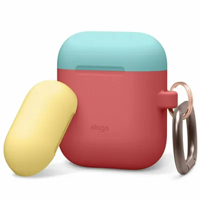 Produktbild von Elago Duo Hang Case fr AirPods 2 / AirPods 1 Body-Italian Rose / Top-Coral Blue und Yellow