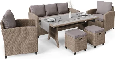 Produktbild von di volio Gartenmöbel-Set GENOVA, Terrassenmöbel Lounge Set aus Polyrattan, Essgruppe Garnitur für 7 Personen, wetterfeste & langlebige Sitzgruppe