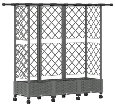 Produktbild von vidaXL Hochbeet mit Rankgitter und Dach Hellgrau 164 x 40 x 127 cm PP