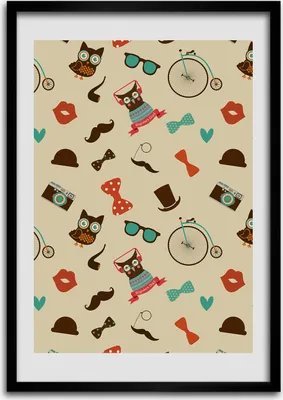 Produktbild von Bild - Bilderrahmen - 50 cm x 70 cm - MDF - Rahmen - Wandkunst Eulen-Fahrrad-Brille