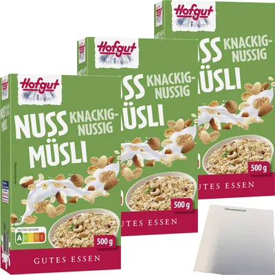 Produktbild von Hofgut Müsli Nuss 3er Pack (3x500g Packung) + usy Block