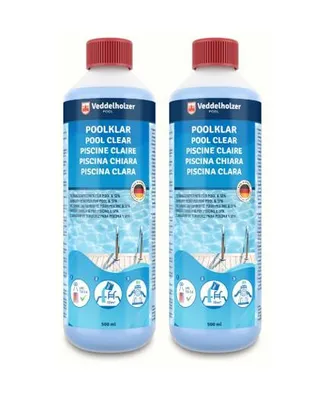 Produktbild von Veddelholzer Poolklar 1 Liter. Kristallklar für Pool, Whirpool & Planschbecken. Optimales Pool & Whirpool Zubehör gegen trübes Poolwasser
