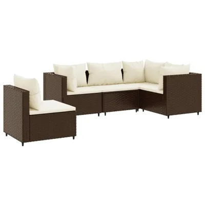 Productafbeelding van 5-delige Loungeset met kussens poly rattan bruin