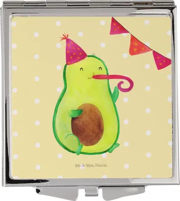 Produktbild von Mr. & Mrs. Panda Kosmetikspiegel Avocado Party Zeit - Gelb Pastell - Geschenk, Kleiner Spiegel, Schminkspiegel, Happy Birthday, Geburtstag, Handspiegel, Genießen