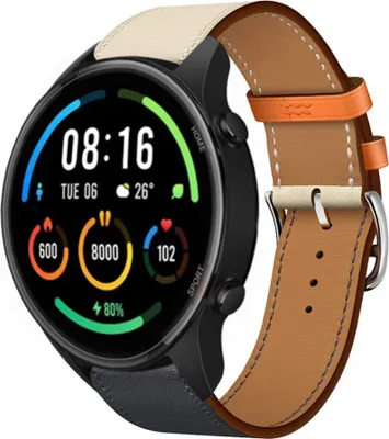 Produktbild von Strap-it Xiaomi Mi Watch Lederarmband (Weiß/Dunkelblau)