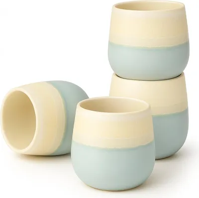 Produktbild von Teebecher Set "Fuji Blue"  – Japanische Teebecher aus Keramik im modernen Design, 4 Stück - Ideal für Tee, Wasser, Sake