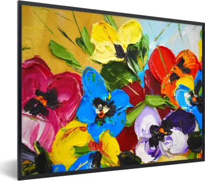 Produktbild von MuchoWow® Gerahmtes Poster Ölfarbe - Malerei - Blumen 80x60 cm - Poster mit Schwarzem Bilderrahmen Wandposter Rahmen Foto Bilder - Schwarzem - Mit Gestell