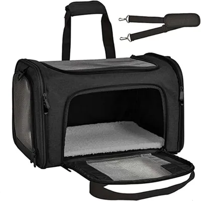 Produktbild von Haustiertasche 43 cm, grau, atmungsaktives Netz, Schultergurt, für Reisen