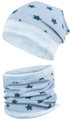 Produktbild von Wintermütze + Schlauchschal Mädchen Winterset Beanie Snood, Hellblau, Gr. 46-48