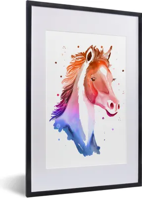 Produktbild von MuchoWow® MuchoWow® Gerahmtes Poster Pferd - Rot - Rosa - Mädchen - Kinder - Mädchen 40x60 cm - Poster mit zchwarzem Bilderrahmen - Poster in Rahmen