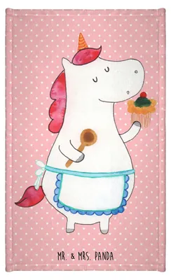 Produktbild von Mr. & Mrs. Panda Handtuch Einhorn Küche - Rot Pastell - Geschenk, Muffin, Frotteehandtuch, Gästetuch, Unicorn, Gästehandtuch 30x50, Backen, Torte, Einhörner, Kuchen