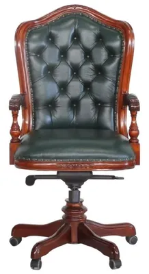 Produktbild von Casa Padrino Luxus Barock Chesterfield Echtleder Schreibtischstuhl Dunkelgrün / Braun H. 123 cm - Barock Büro Möbel