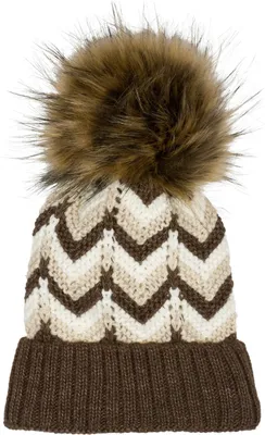 Produktbild von styleBREAKER Damen Strick Bommelmütze mit Zick-Zack Muster und Fleece Futter, Winter Fellbommel Mütze, Strickmütze 04024188