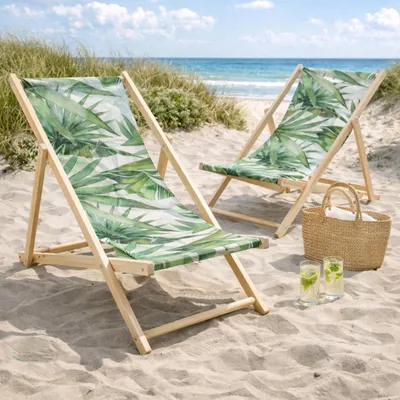 Produktbild von HAGO24 Strandliege Farn 4er Set Sonnenliege Gartenliege Liegestuhl Klappstuhl Holz Kiefernholz Polyester 3fach verstellbar faltbar Balkon Terrasse 120kg