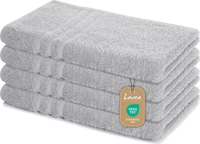 Produktbild von Lavea® 4er Set Handtuch 50x100 cm – Saugstarke und Weiche Handtücher aus 100% Baumwolle, Frottierserie Elena – Silber