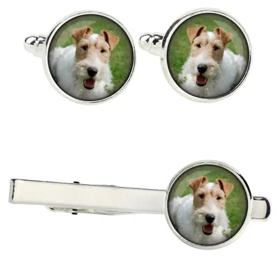 Productafbeelding van Art-Dog Set manchetknopen en dasspeld – Ruwharige foxterriër – met geschenkdoos