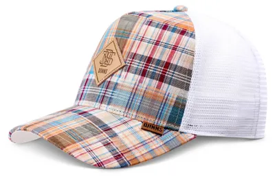Zdjęcie produktu dla Czapka z daszkiem typu trucker DJINNS, naszywka HFT, wzór "check" w wielokolorowym odcieniu turkusowym