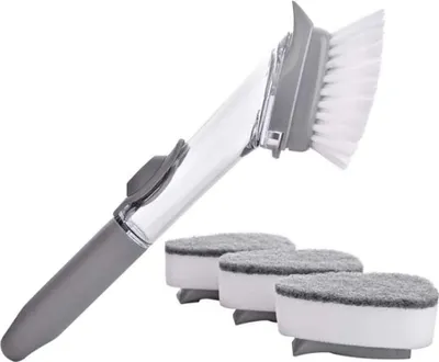 Produktbild von 3in1 Spülbürste mit Spülmittelspender, Abwaschbürste Schwammbürste mit Integriertem Schaber mit 3 Spülschwamm