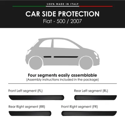 Image de Baguettes latérales pare-chocs pour Fiat 500 2007 avec autocollant double face 3M