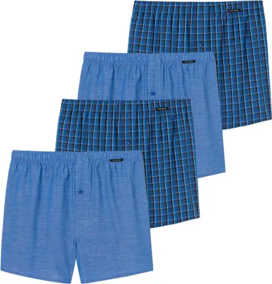 Produktbild von SCHIESSER Herren Web-Boxershorts, 4er Pack - Unterhose, Baumwolle Blau 4XL