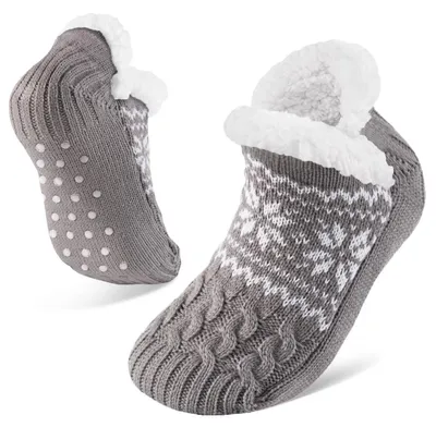 Produktbild von Kuschelsocken Damen mit Noppen 1 Paar EU 36-42 Graue Schneeflocken