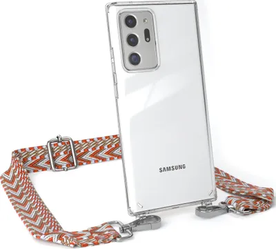 Produktbild von EAZY CASE Handykette - Verstellbarer Trageriemen kompatibel mit Samsung Galaxy Note 20 Ultra / Note 20 Ultra 5G, Handykordel mit transparenter Silikon-Hülle, Band in Orange