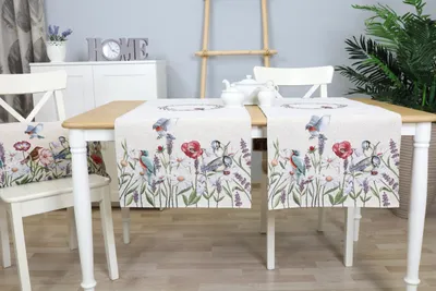 Obrázok produktu pre Dekoratívna obruska Jacquard, gobelínový vzor, jar/leto, 140 x 45 cm, motívy vtákov