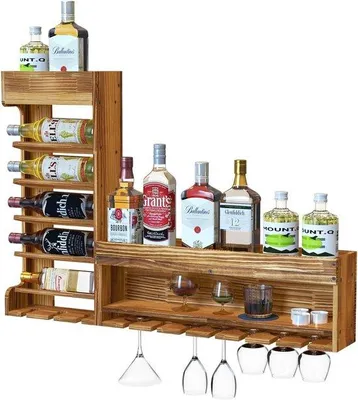 Immagine prodotto di Scaffale in legno per vino e whisky - Scaffale da parete vintage - ideale per bar e cucine