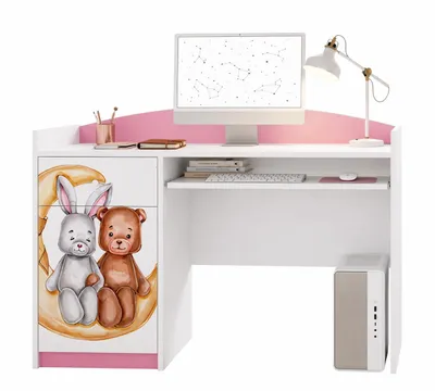 Immagine prodotto di Scrivania per bambini rosa e bianca | Mobili per ragazzi: scrivania da studio con spazio contenitivo | Scrivania robusta per computer per la cameretta moderna