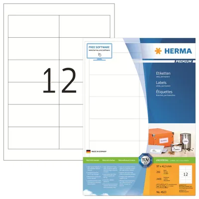 Image de Étiquettes HERMA Premium A4 blanches 97 x 42,3 mm Papier mat 2400 pièces