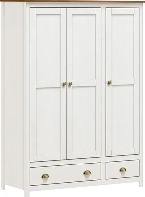 Produktbild von Möbilia Kleiderschrank | 3 Türen, 2 Schubladen | Kiefer massiv | B 136 x T 54 x H 185 cm | weiß-braun | 19020021 | Serie SCHRANK