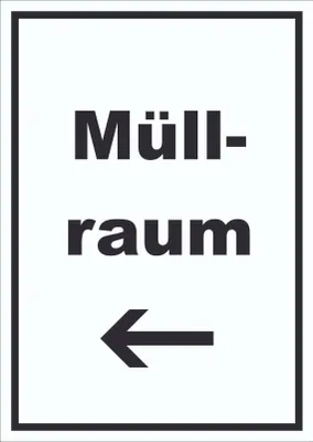 Produktbild von Müllraum Schild mit Text Richtungspfeil links Abfall Mülltrennung hochkant A1 (594x841mm)