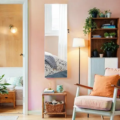 Zdjęcie produktu dla Szafka na biżuterię ze lustrem – szafka wisząca – z oświetleniem LED – 37 x 9,3 x 108 cm