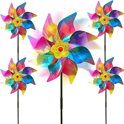 Imagen del producto de Disuasores para pájaros con forma de molino de viento - 5 unidades, color negro/marrón - Reflectantes, para uso en exteriores y jardines