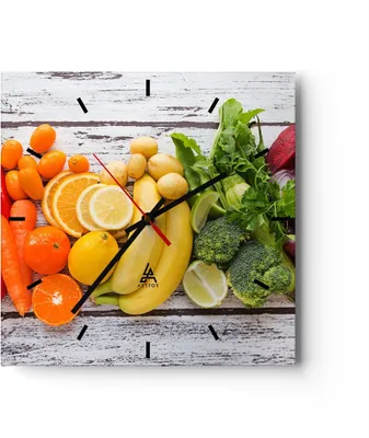 Produktbild von Wanduhr - Quadrat - Glasuhr - Essen Gemüse Essen frisch - 30x30cm - Schleichendes Uhrwerk - Lautlos - zum Aufhängen bereit - Dekoration Modern - Wanddekoration aus Glas - C3AC30x30-2888