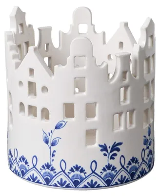 Imagen del producto de Heinen Delfts Blauw – Portavelas "Casitas" – Cerámica de Delft – 11 cm