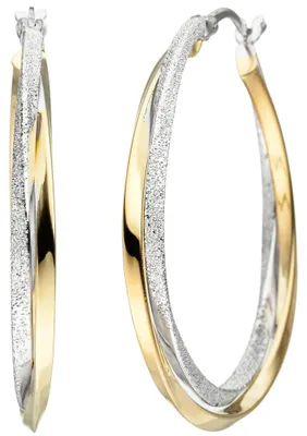Produktbild von Ohrringe Creolen 34mm 2-reihig gedreht 925 Silber Gelbgold teilvergoldet bicolor