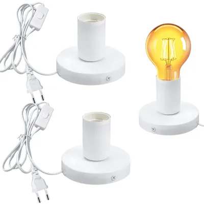 Image de Lot de 2 douilles E27 avec câble, lampe de table vintage avec interrupteur sur le câble
