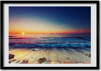 Produktbild von Bild - Bilder - Bilderrahmen - 70 cm x 50 cm - MDF-Rahmen, Wandkunst Sonnenaufgang Meer