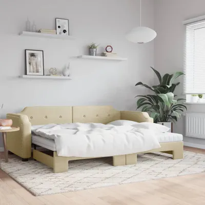 Image de Maison Exclusive - Canapé-lit convertible avec matelas, couleur crème, 100 x 200 cm, tissu