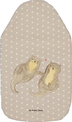 Produktbild von Mr. & Mrs. Panda Wärmflasche Otter Hände halten - Grau Pastell - Geschenk, Liebe, mit Bezug, Wärmekissen, Seeotter, Wärmeflasche, Paar, heißwasserbeutel, Wärmflaschen