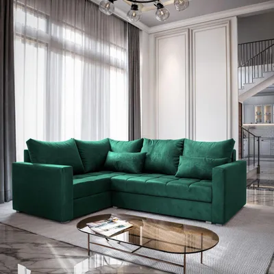 Produktbild von Masseno Ecksofa LIRENO L-S mit Schlaffunktion L-Form, Sofa mit Bettkasten, Wohnzimmersofa, Couch, Soffa, Bettsofa, Couchgarnitur- Grün, KRONOS 19