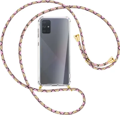 Produktbild von Handykette Backcover-Schutzhülle mit Band (Metall goldfarben) für Samsung Galaxy A71 (A715) - rosa Karo