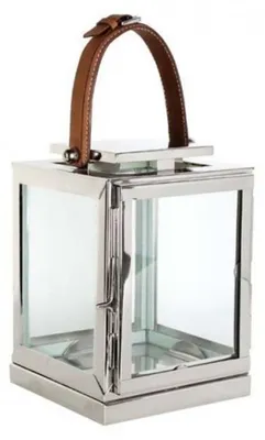 Produktbild von Casa Padrino Designer Deko Laterne aus Edelstahl in Nickel Finish, 17 x 17 x H. 23 cm