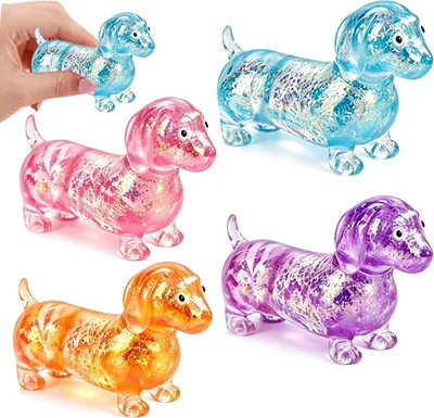 Productafbeelding van Glitter hond - Set van 4 - Teckel - Anti-stressset - Sensorisch om te ontspannen en cadeau te geven