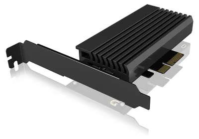 Produktbild von ICY BOX IB-PCI214M2-HSL, PCIe-Karte, 1x M.2 PCIe (NVMe) SSD zu PCIe 4.0 x4 über M-Key Sockel, Low + High Profile, inkl. passiv Kühlkörper, PCIe, M.2, PCIe 4.0, Schwarz, Passiv, China