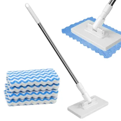 Obrázek produktu pro Plochý mop na podlahu mikrovlákno 4 návleky tyč 100 cm čištění bez šmouh laminát dlažba parkety kuchyň koupelna