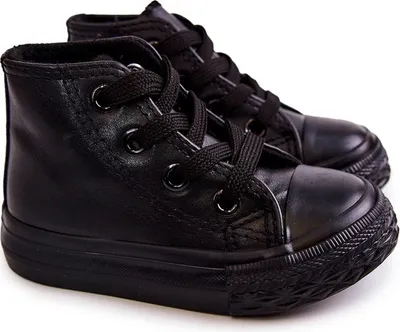 Zdjęcie produktu dla Dziecięce Skórzane Wysokie Trampki Czarne Marney 18