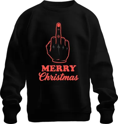 Produktbild von MERRY Christmas Mittelfinger frech sarkastisch Weihnachten lustig Uni Sweatshirt Pullover, Schwarz, L