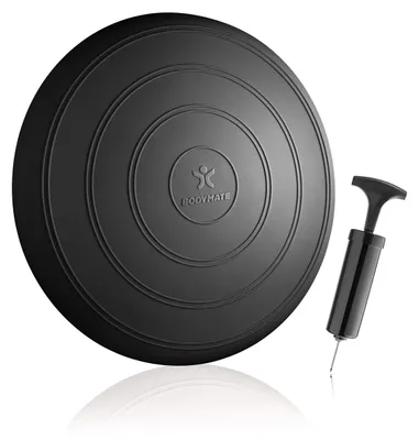 Immagine prodotto di BODYMATE Cuscino per seduta COMFORT, incluso pompa, colore nero, diametro 33 cm - Cuscino per l'equilibrio, cuscino per seduta a palla, cuscino ad aria, tappetino per l'equilibrio - Ideale per esercizi di core, fitness, riabilitazione, coordinazione e allenamento della schiena